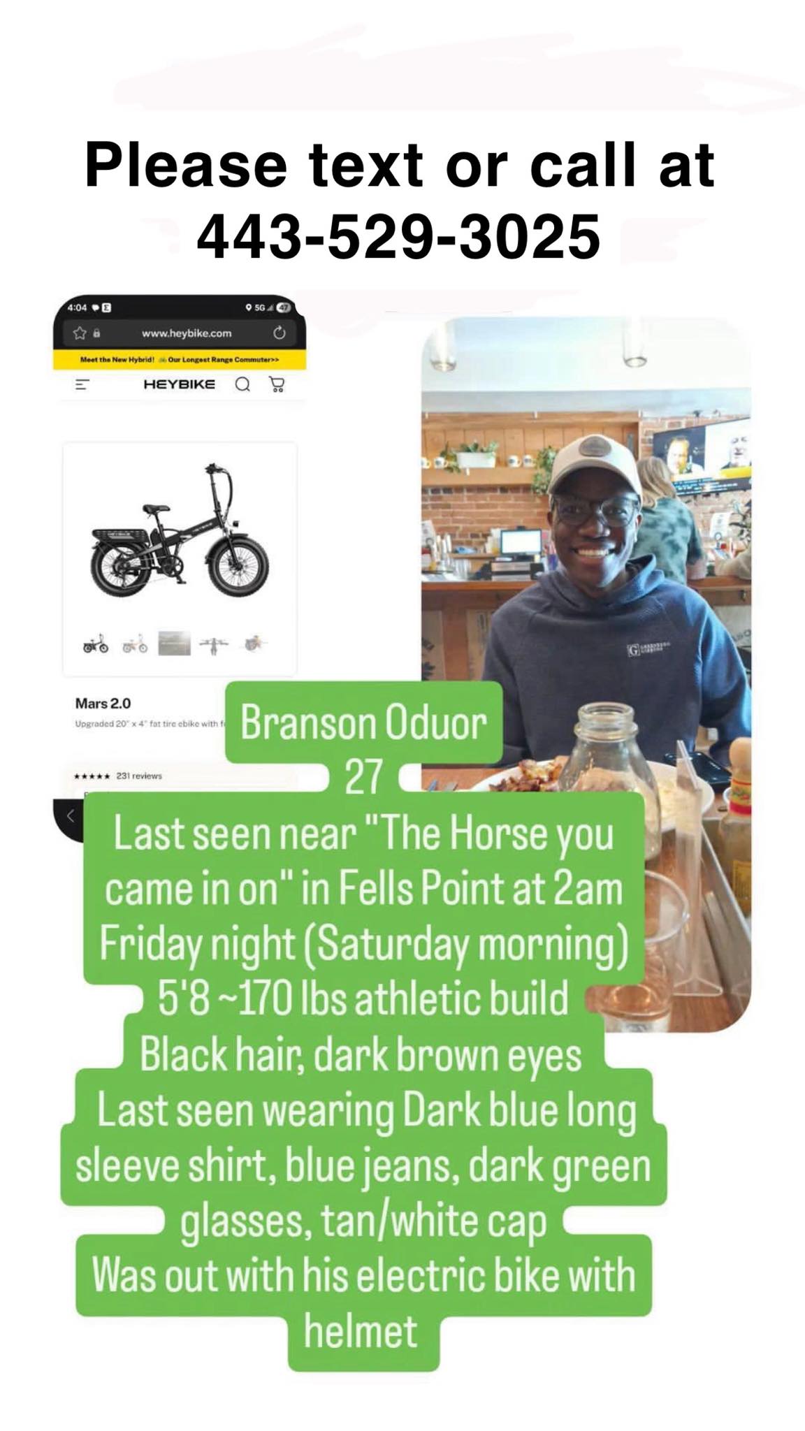 Branson Oduor Baltimore, MD Missing: 27 years old Resident Reportedly Missing